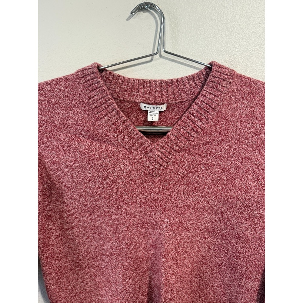 Athleta Vital Tunic Sweater Womens Small Red Marled Knit Classic V-Neck Pullover - Picture 5 of 7